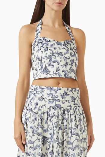 بلوزة رو بحمالات حول الرقبة كتان وحرير