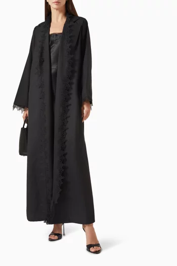 Floral Lace Abaya in Cotton-twill