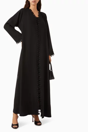 Floral-lace Abaya in Polycrepe