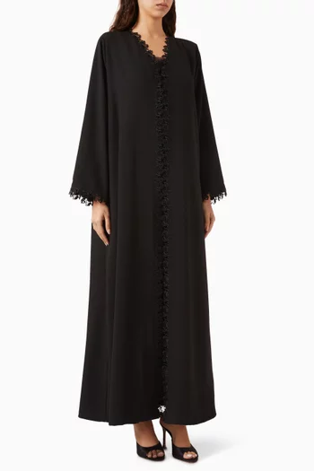 Floral-lace Abaya in Polycrepe