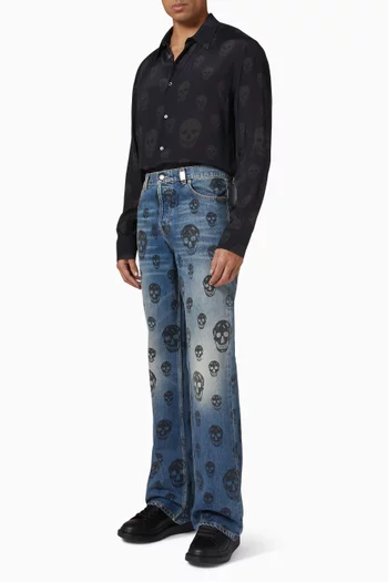 قميص بنقشة جماجم فيسكوز كريب صيني