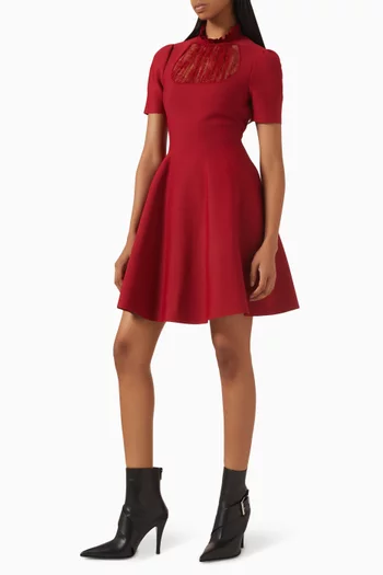 Lace-panel Mini Dress in Viscose