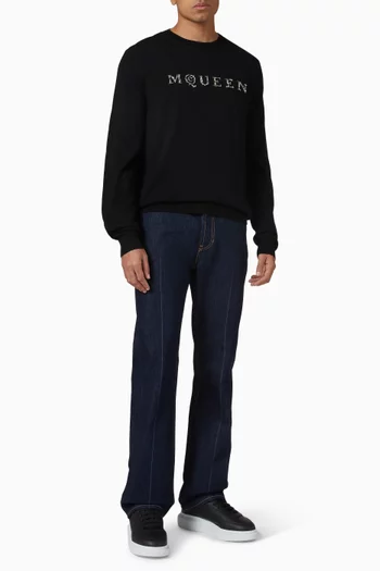 سترة فضفاضة بشعار الماركة اللامع صوف