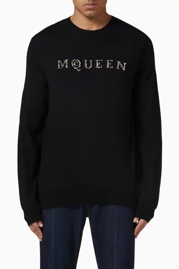 سترة فضفاضة بشعار الماركة اللامع صوف