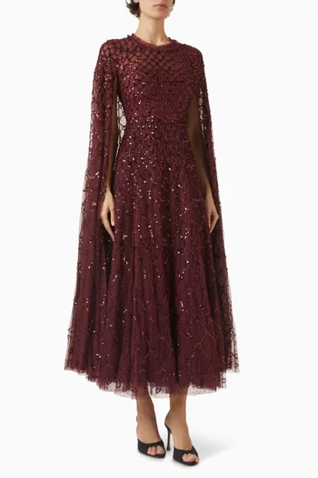 فستان سهرة بطول الكاحل مزين بنقشة قلوب بتصميم شبكي