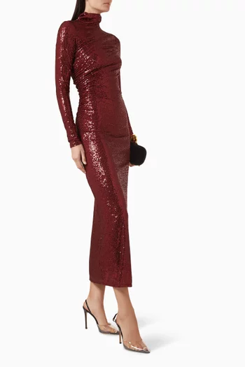 فستان سهرة ماليا بياقة عالية وحافة بطول الكاحل