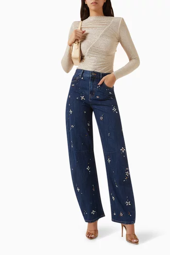 بلوزة مطرزة بأحجار الراين قماش شبكي