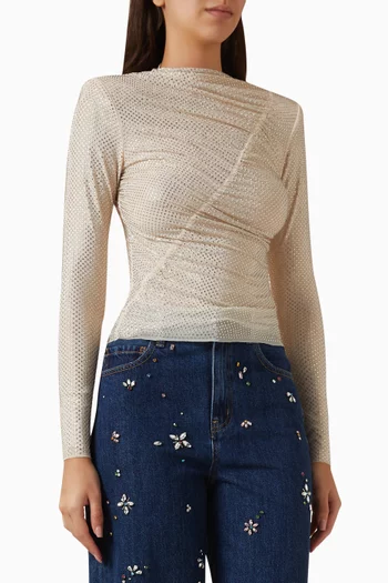 بلوزة مطرزة بأحجار الراين قماش شبكي