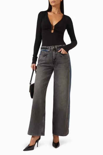 بلوزة بسلك على شكل حرف U وأكمام طويلة جيرسيه