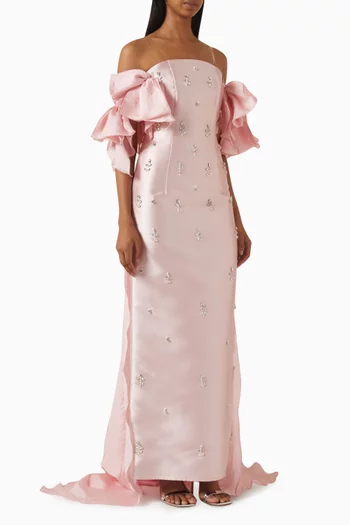 فستان سهرة مطرز بالكريستال