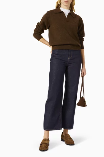 Open Collared Sweater in Cotton-knit