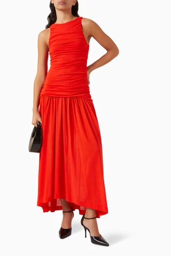 Evidente Ruched Midi Dress in Organic-cotton