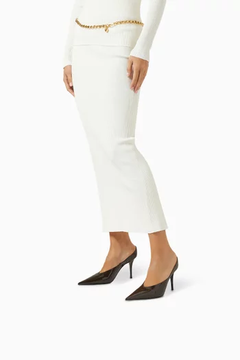 حذاء أنوك مفتوح من الخلف بكعب 90 مم جلد لامع