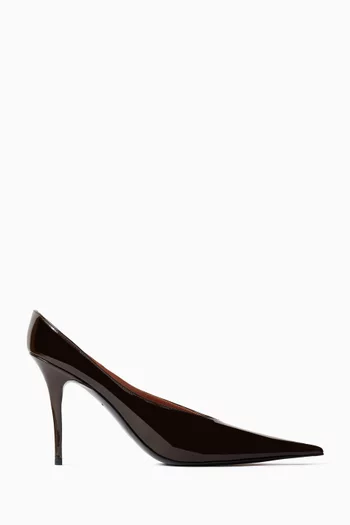 حذاء أنوك مفتوح من الخلف بكعب 90 مم جلد لامع