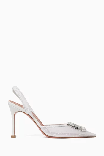 Camelia 90 Crystal Slingback Pumps in Lace & Leather