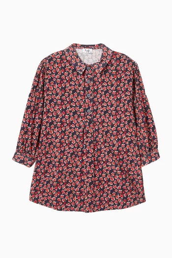 Floral-print Shirt Dress in Cotton