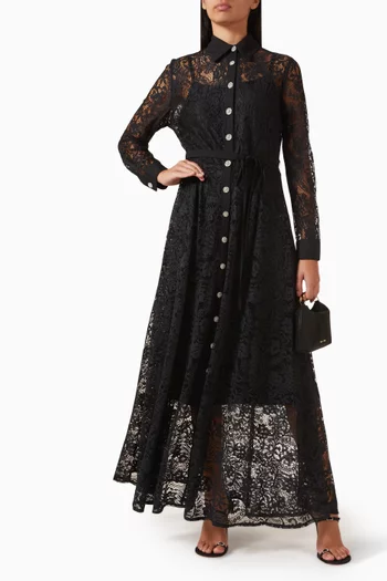 فستان طويل بنمط قميص بأزرار دانتيل