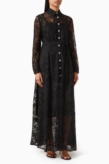 فستان طويل بنمط قميص بأزرار دانتيل