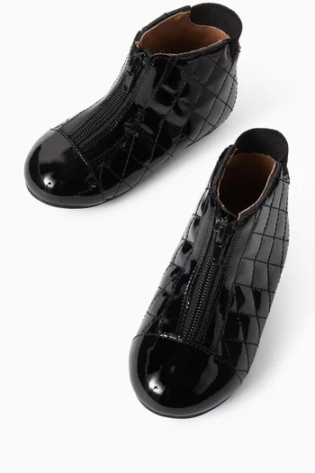 Nicole Quilted Boots in Patent Faux Leather