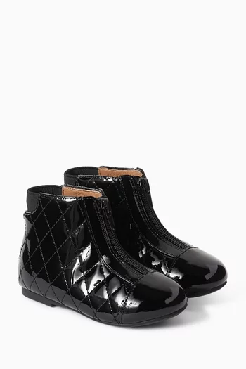 Nicole Quilted Boots in Patent Faux Leather