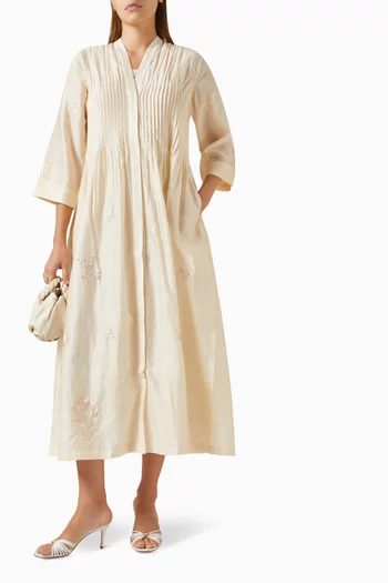 Embroidered Pintuck Dress