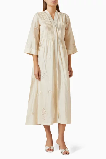 Embroidered Pintuck Dress