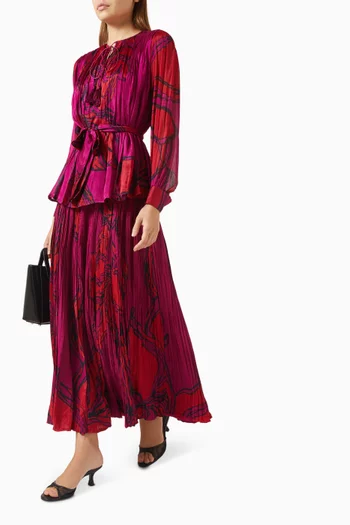 Floral-print Pleated Midi Skirt