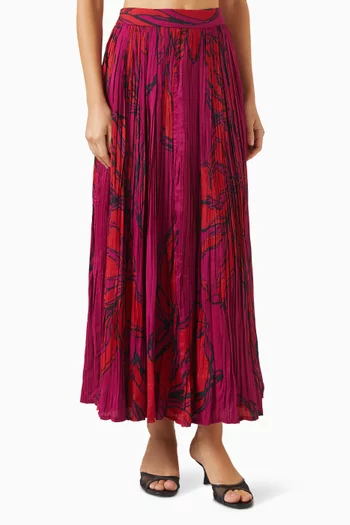 Floral-print Pleated Midi Skirt
