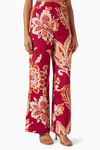 Floral-print Wide-leg Pants