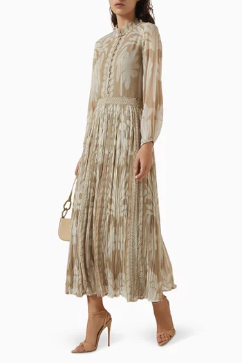 Floral-print Crinkled Midi Skirt