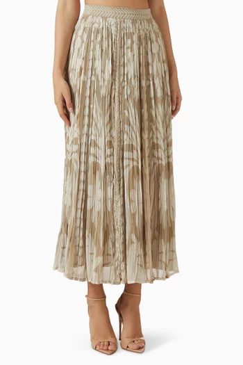 Floral-print Crinkled Midi Skirt