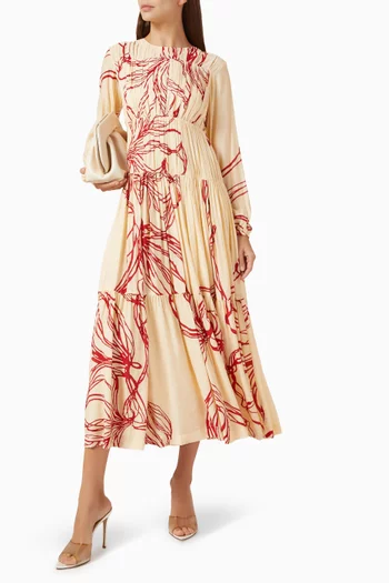 فستان متوسط الطول بنقشة زهور