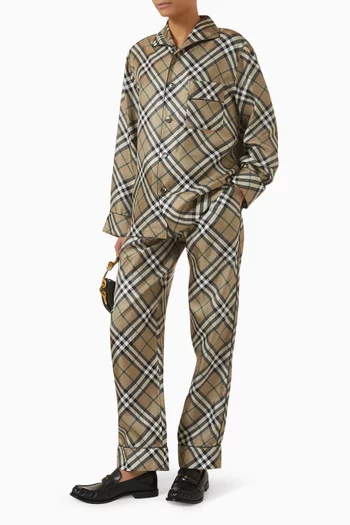 Check Drawstring Pants in Silk