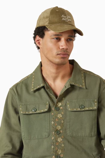 كاب بكلمة New York قماش قطني مخملي مضلع