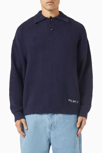 Shaggy Knit Polo Sweater in Cotton-blend