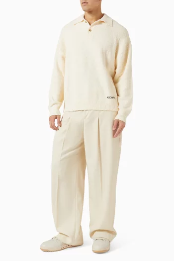 Shaggy Knit Polo Sweater in Cotton-blend