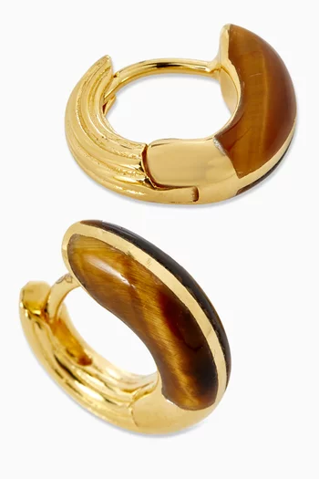 أقراط لوكس سولوس ميني مرصعة بأحجار عين النمر فضة إسترلينية مطلية ذهب عيار 18