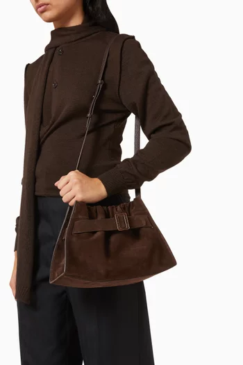 Scrunchy Satchel Bag in Calfskin Suede