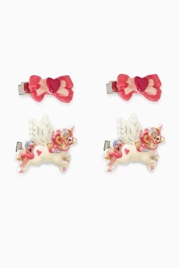 Unicorn Bow Hair Clips, Set of 4