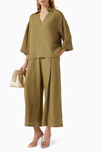 Wide-leg Cropped Pants in Linen-blend
