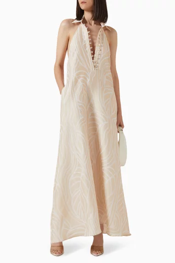 فستان باربارا مزين بنقشة استوائية