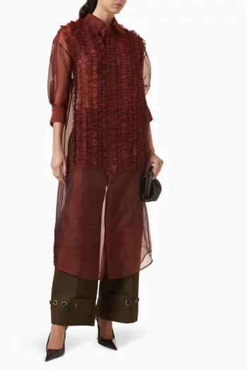 فستان بنمط قميص توكسيدو بقصة فضفاضة وكشكش