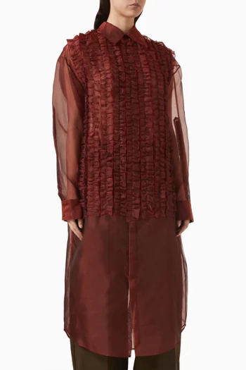 فستان بنمط قميص توكسيدو بقصة فضفاضة وكشكش