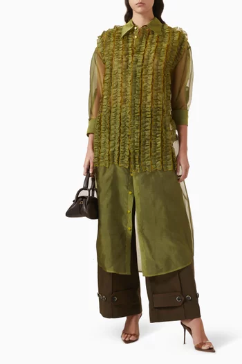 فستان بنمط قميص توكسيدو بقصة فضفاضة وكشكش