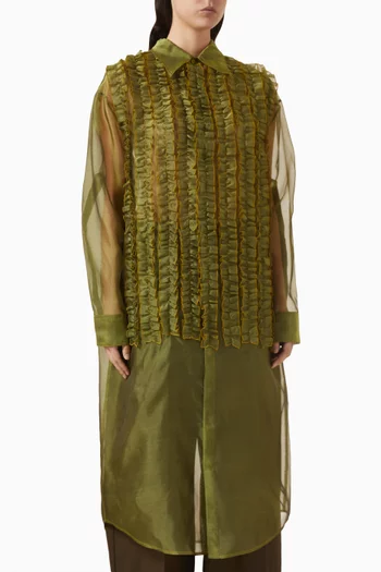 فستان بنمط قميص توكسيدو بقصة فضفاضة وكشكش