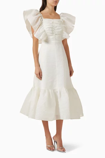 Flutter-sleeve Ruched Dress