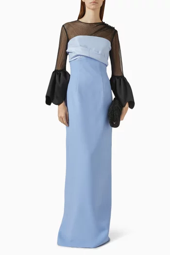 Mesh Bodice Gown in Crepe