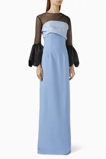 Mesh Bodice Gown in Crepe