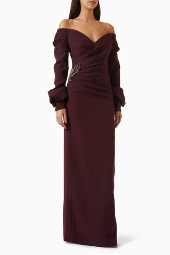 Embellished Off-shoulder Gown in Crepe