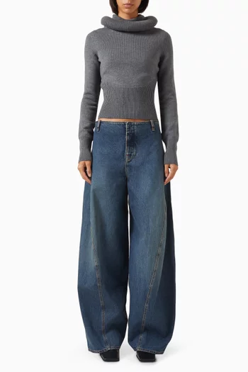 بنطال جينز كارغو بقصة ساق أسطوانية دينم